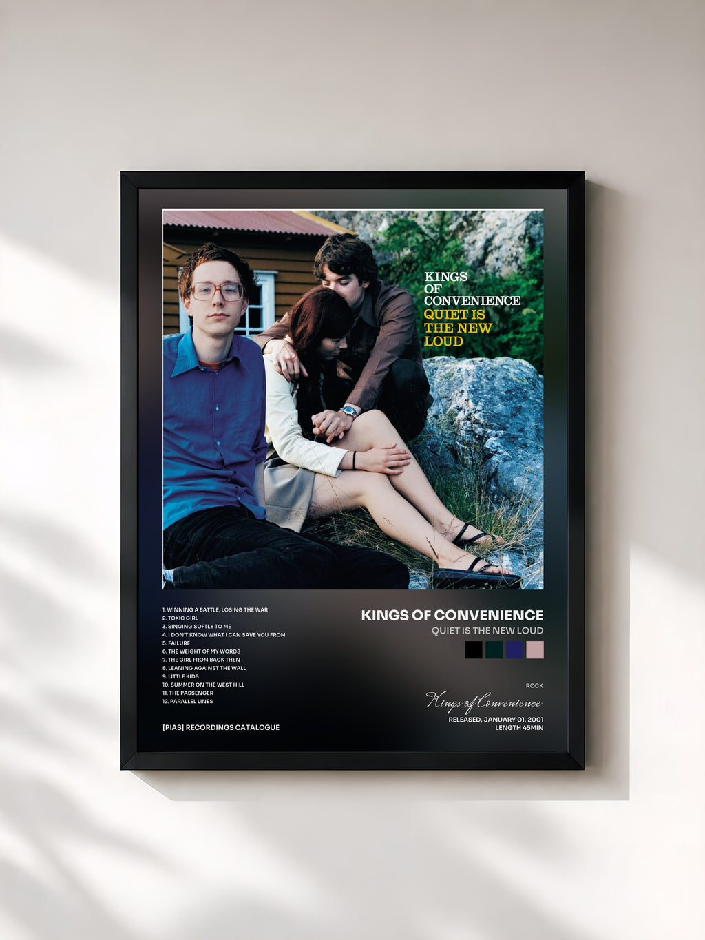 #noir Tableau de l'album Quiet Is The New Loud de Kings of Convenience, cadre noir, imprimé et encadré en France