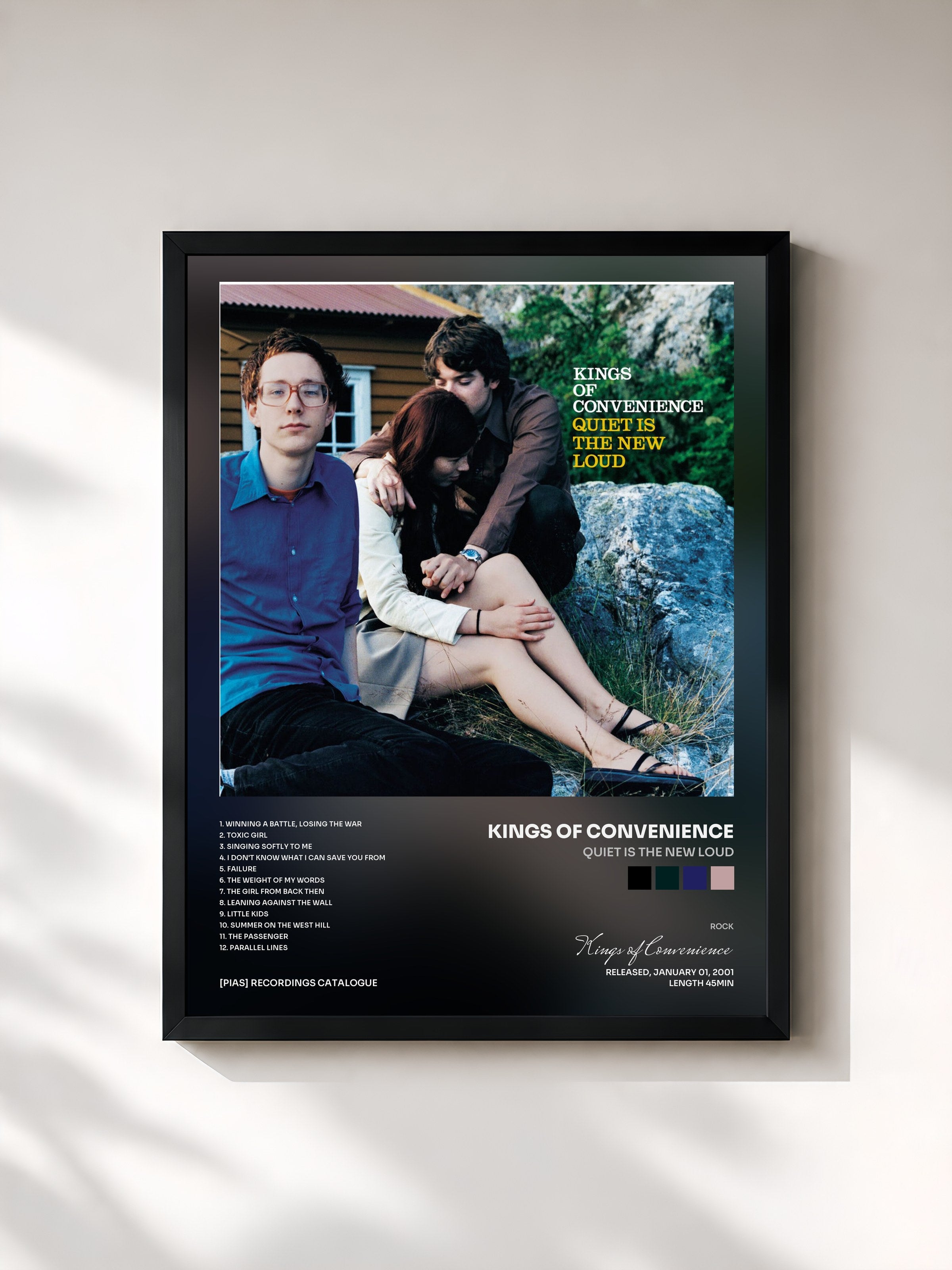 #noir Tableau de l'album Quiet Is The New Loud de Kings of Convenience, cadre noir, imprimé et encadré en France