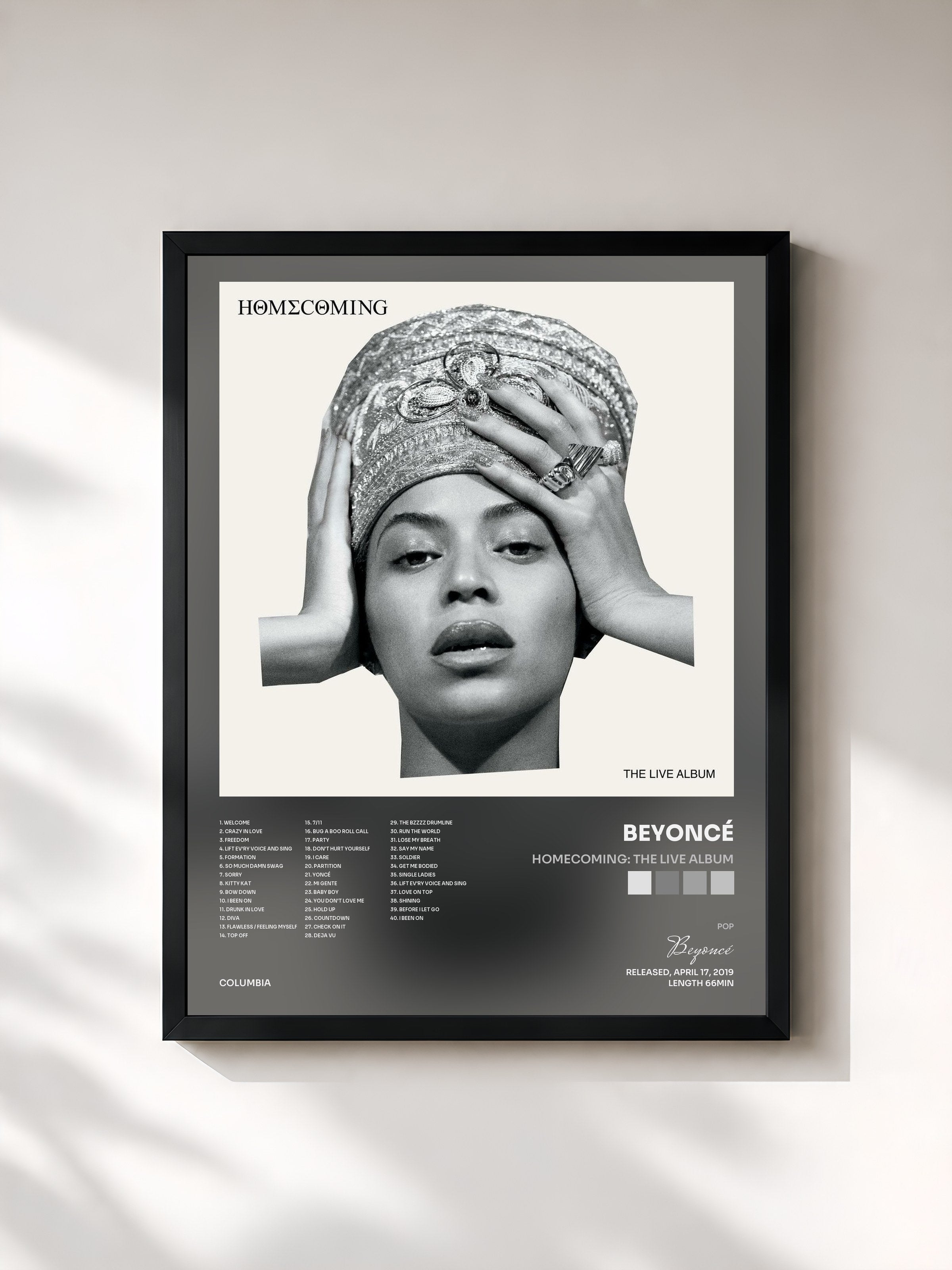 #noir Tableau de l'album HOMECOMING: THE LIVE ALBUM de Beyoncé, cadre noir, imprimé et encadré en France