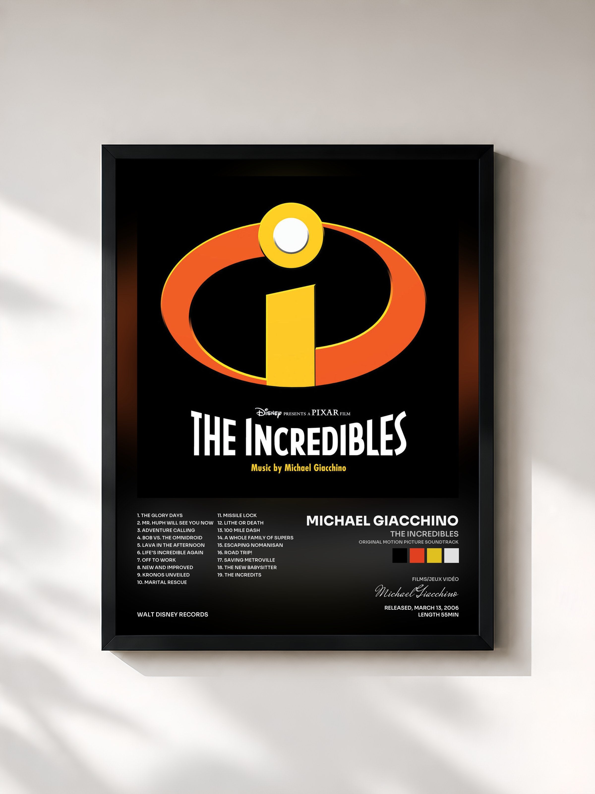 #noir Tableau de l'album The Incredibles (Original Motion Picture Soundtrack) de Michael Giacchino, cadre noir, imprimé et encadré en France