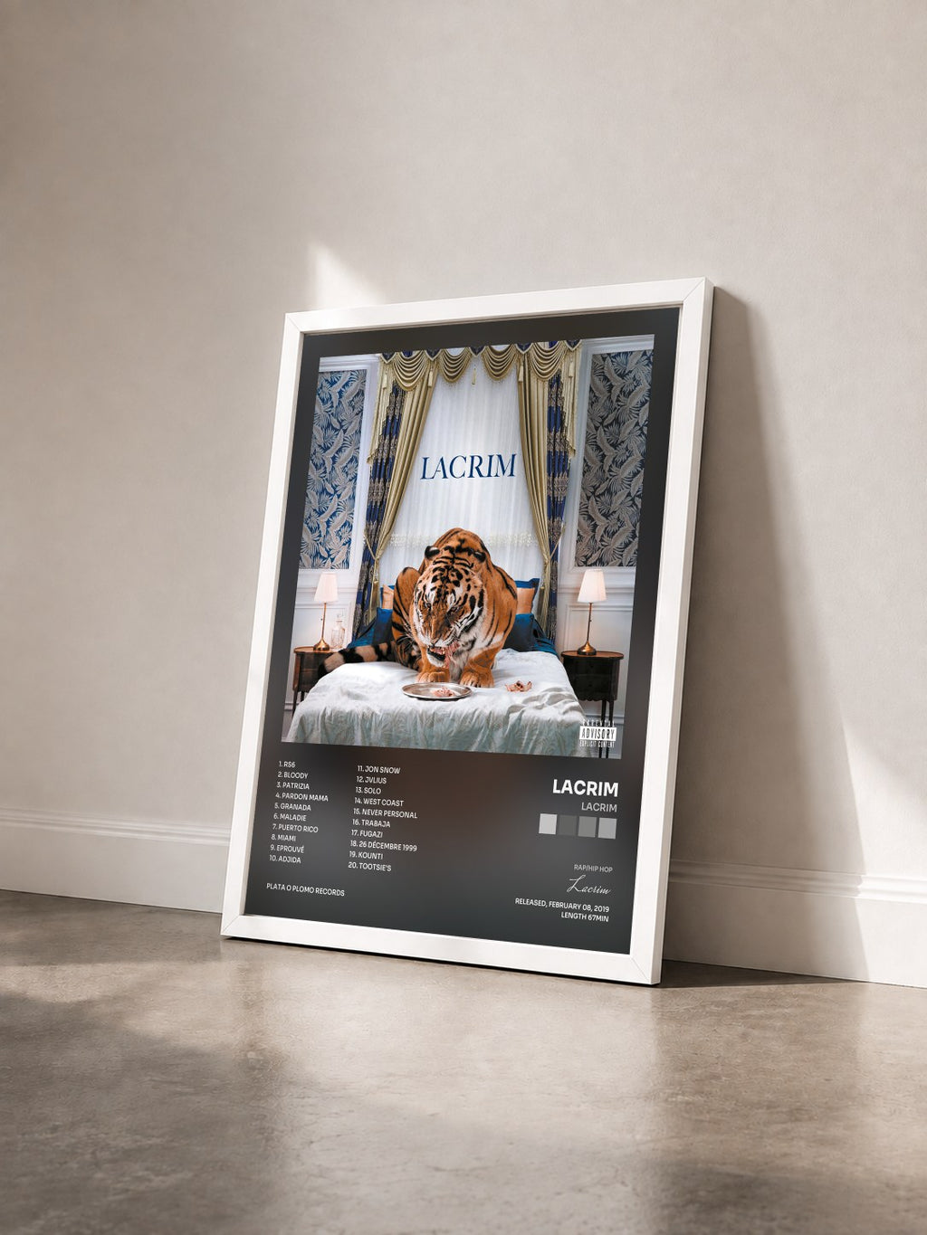 #blanc Tableau de l'album Lacrim de Lacrim vu de trois quarts, cadre blanc