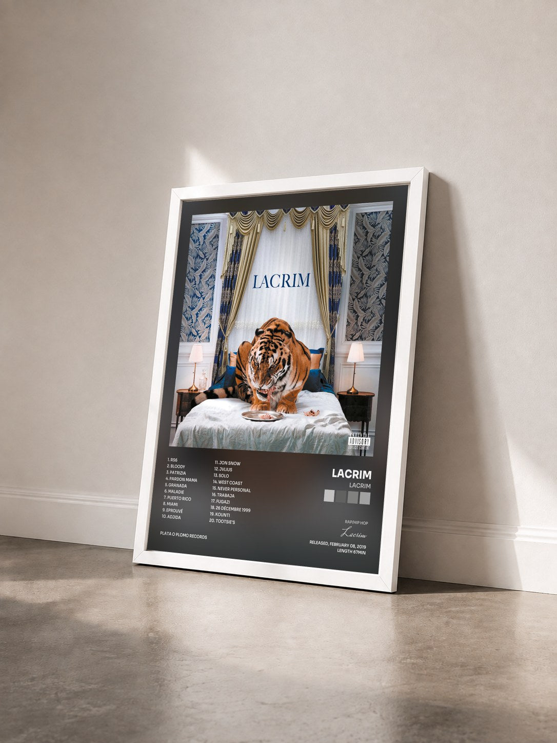 #blanc Tableau de l'album Lacrim de Lacrim vu de trois quarts, cadre blanc