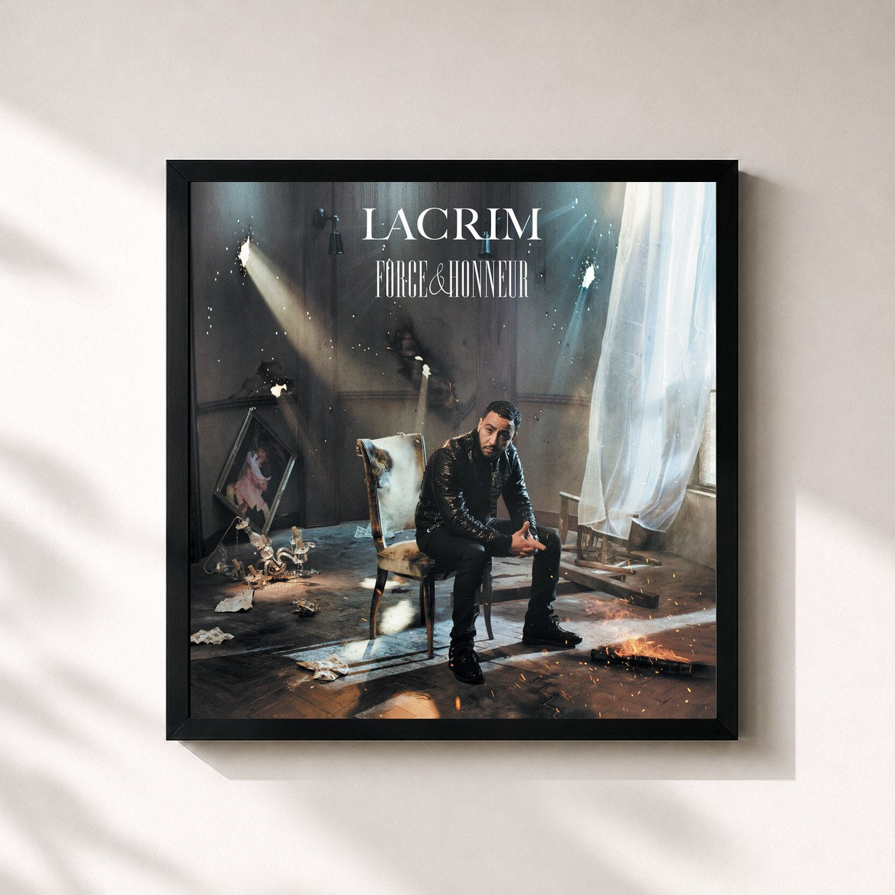 #noir Tableau carré de l'album Force & Honneur de Lacrim, cadre noir 32x32 cm