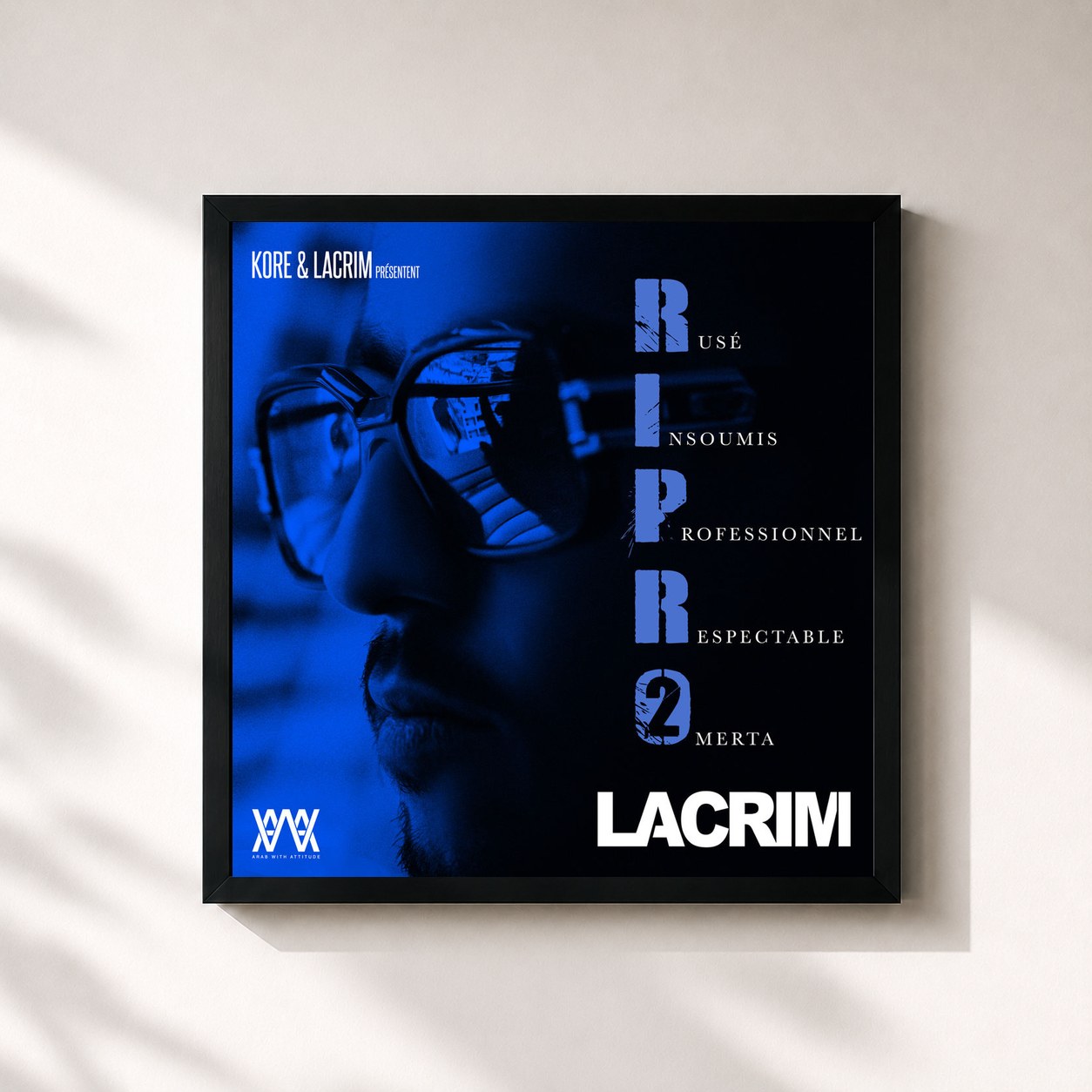 #noir R.I.P.R.O 2 di Lacrim in stampa quadrata incorniciata, cornice nera 32x32 cm