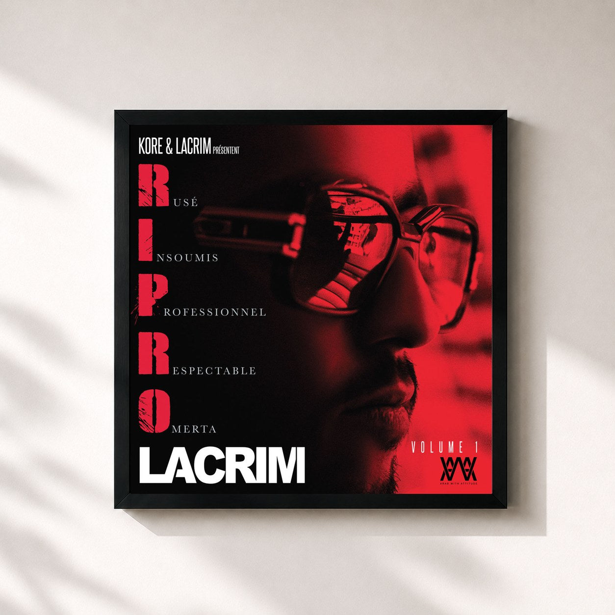 #noir R.I.P.R.O Volume 1 di Lacrim in stampa quadrata incorniciata, cornice nera 32x32 cm