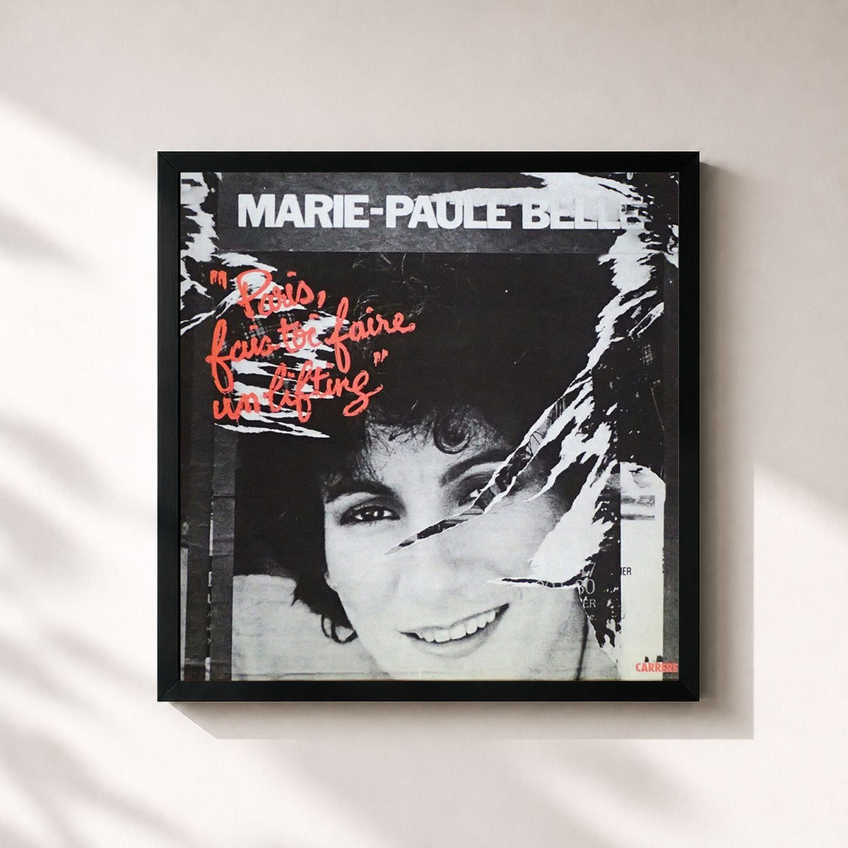 #noir Paris, fais-toi faire un lifting by Marie-Paule Belle as a square framed art print, black 32x32 cm frame