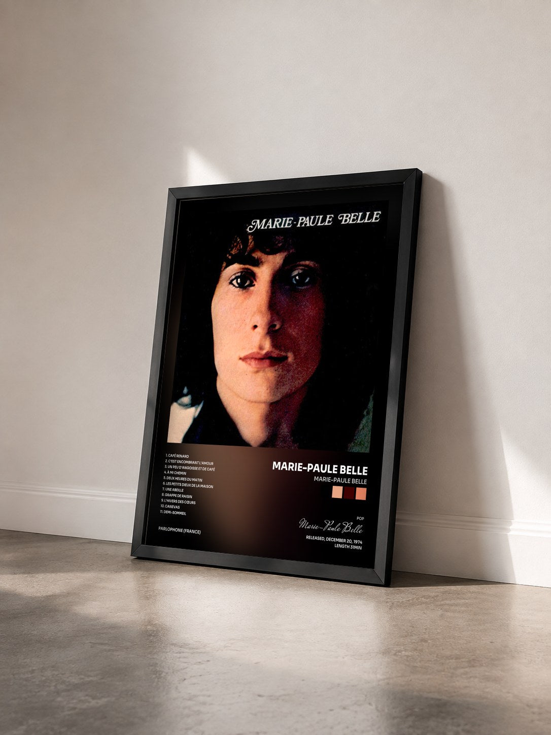 #noir Marie-Paule Belle by Marie-Paule Belle as a framed art print seen at an angle, black frame