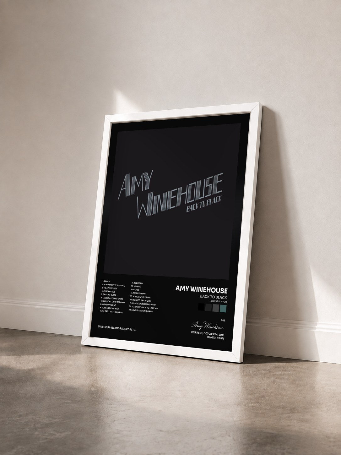 #blanc Tableau de l'album Back To Black (Deluxe Edition) de Amy Winehouse vu de trois quarts, cadre blanc