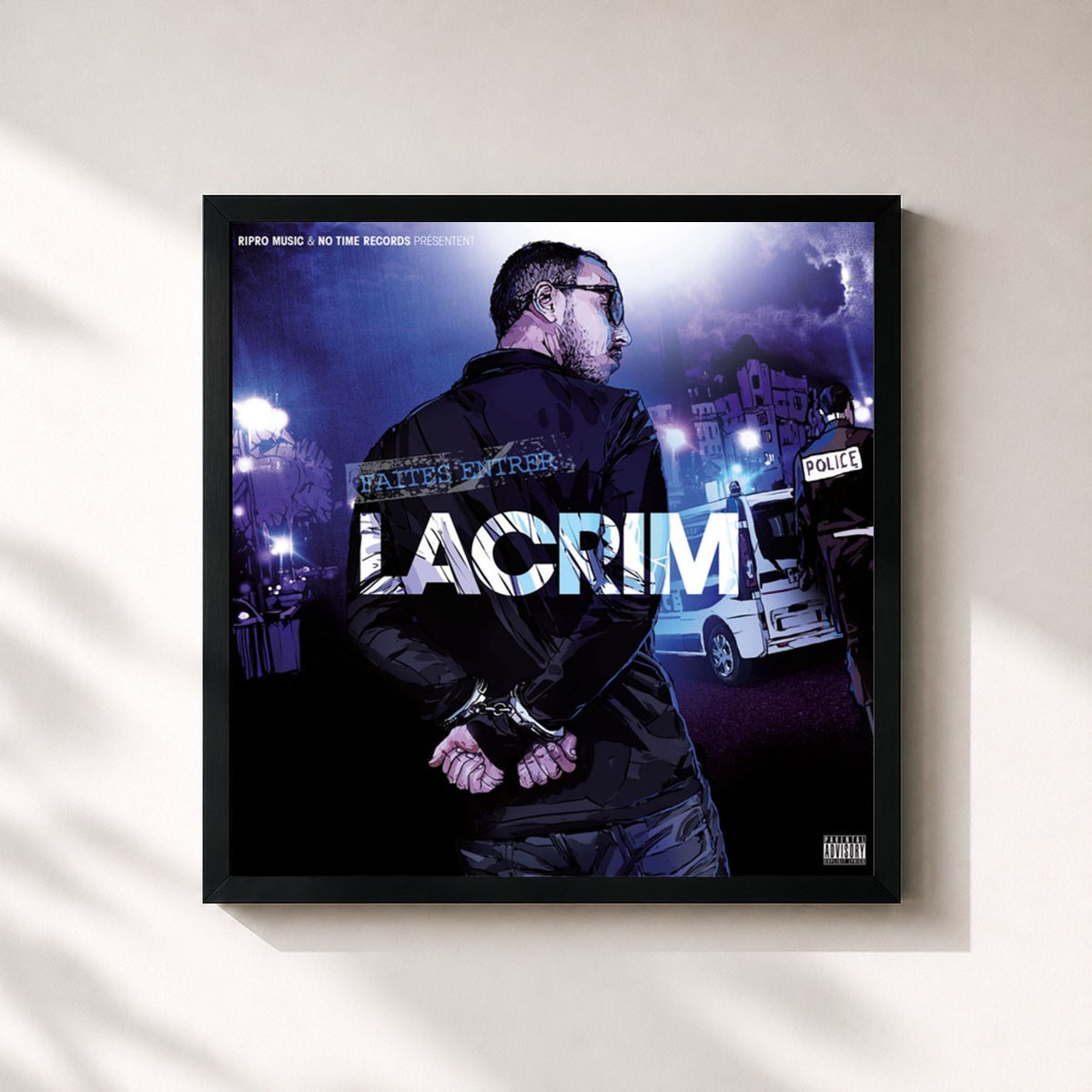 #noir Tableau carré de l'album Faites entrer Lacrim de Lacrim, cadre noir 32x32 cm
