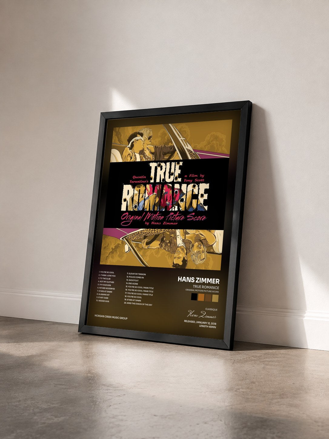 #noir Tableau de l'album True Romance (Original Motion Picture Score) de Hans Zimmer vu de trois quarts, cadre noir