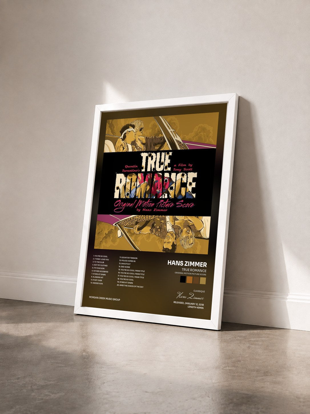 #blanc Tableau de l'album True Romance (Original Motion Picture Score) de Hans Zimmer vu de trois quarts, cadre blanc