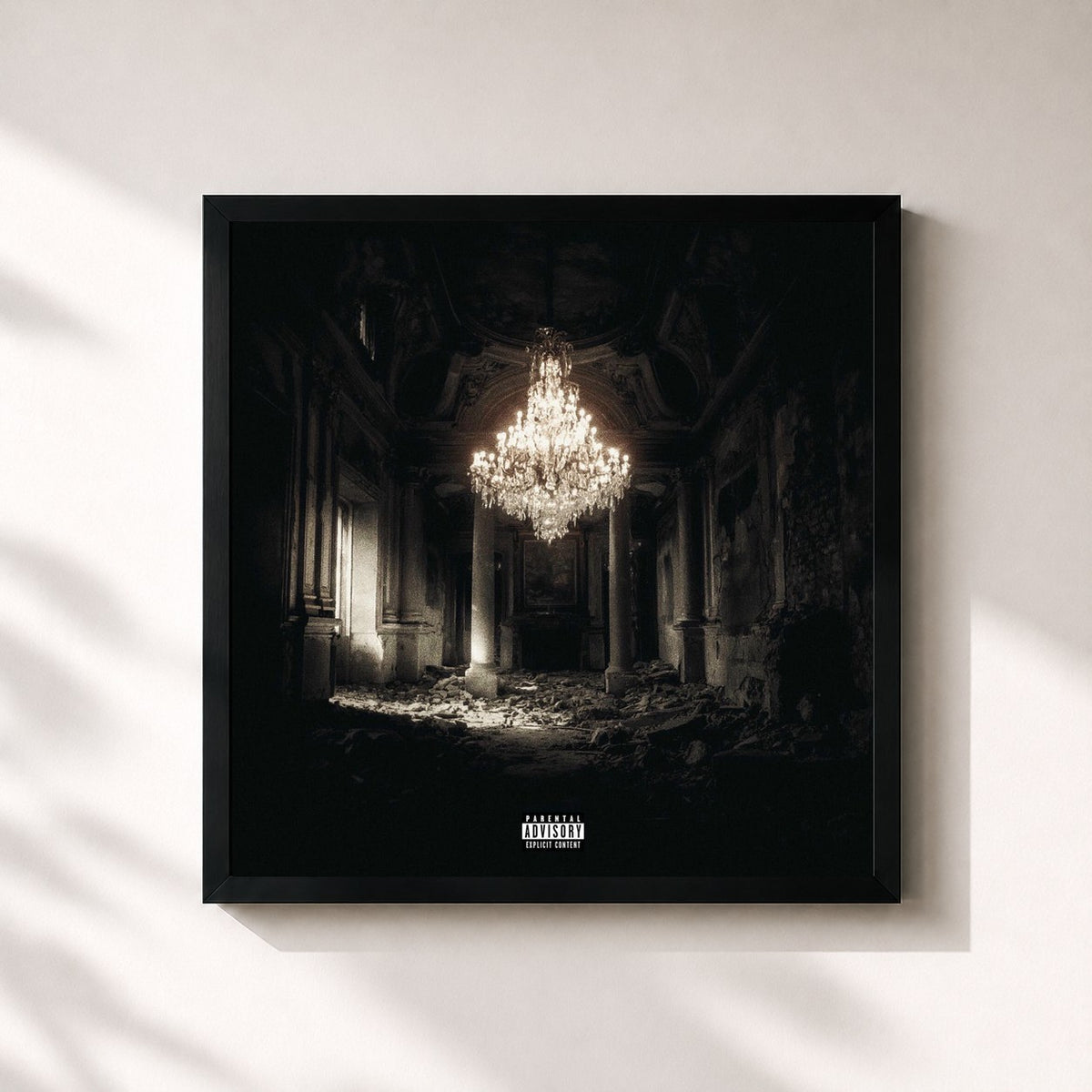 #noir Tableau carré de l'album DOM PERIGNON CRYING de Josman, cadre noir 32x32 cm