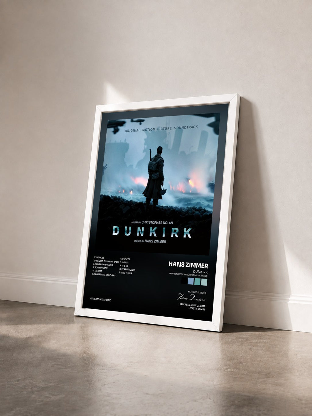 #blanc Tableau de l'album Dunkirk (Original Motion Picture Soundtrack) de Hans Zimmer vu de trois quarts, cadre blanc
