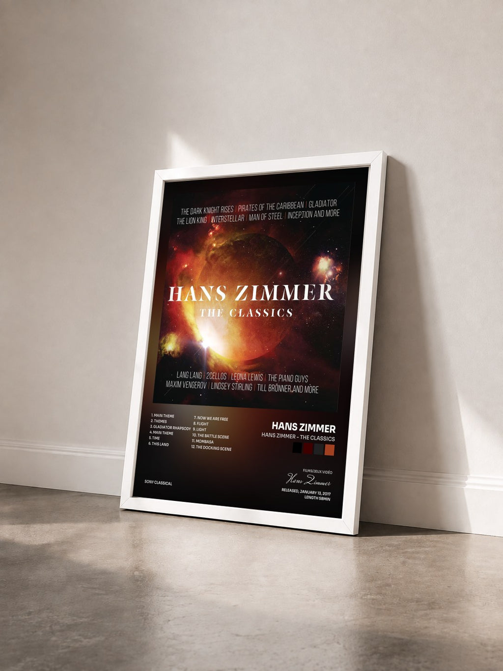#blanc Tableau de l'album Hans Zimmer - The Classics de Hans Zimmer vu de trois quarts, cadre blanc