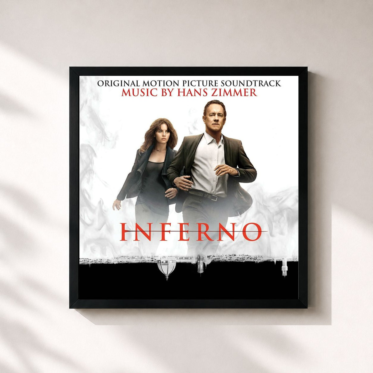 #noir Tableau carré de l'album Inferno (Original Motion Picture Soundtrack) de Hans Zimmer, cadre noir 32x32 cm