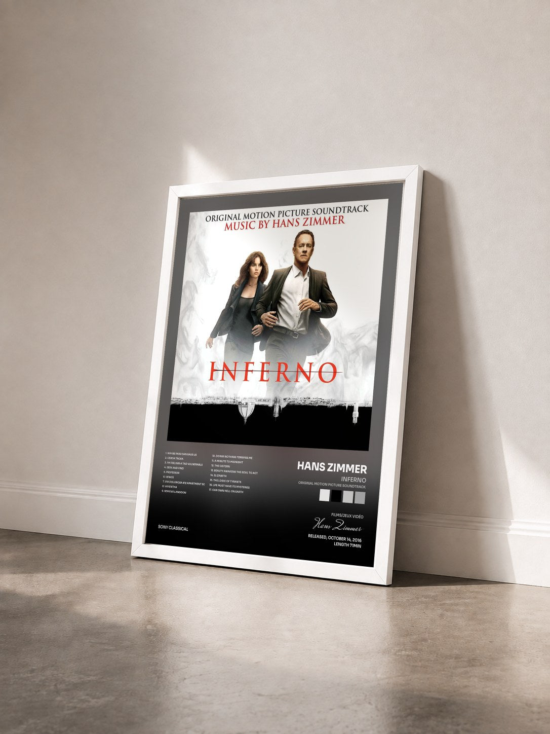 #blanc Tableau de l'album Inferno (Original Motion Picture Soundtrack) de Hans Zimmer vu de trois quarts, cadre blanc