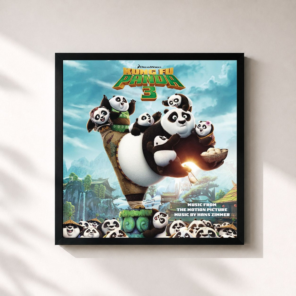 #noir Tableau carré de l'album Kung Fu Panda 3 (Music from the Motion Picture) de Hans Zimmer, cadre noir 32x32 cm