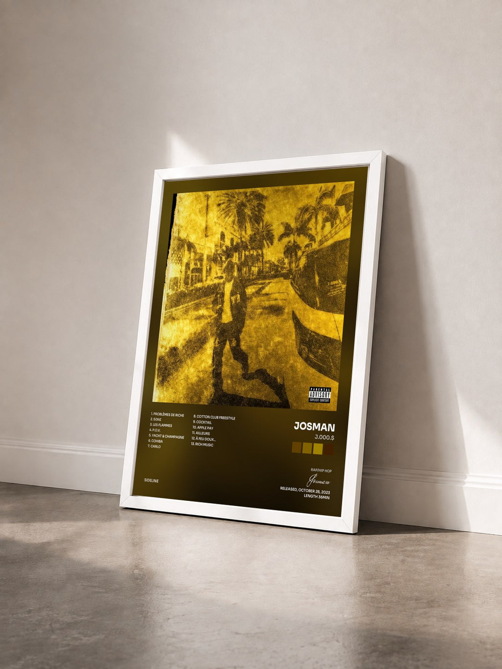 #blanc Tableau de l'album J.000.$ de Josman vu de trois quarts, cadre blanc