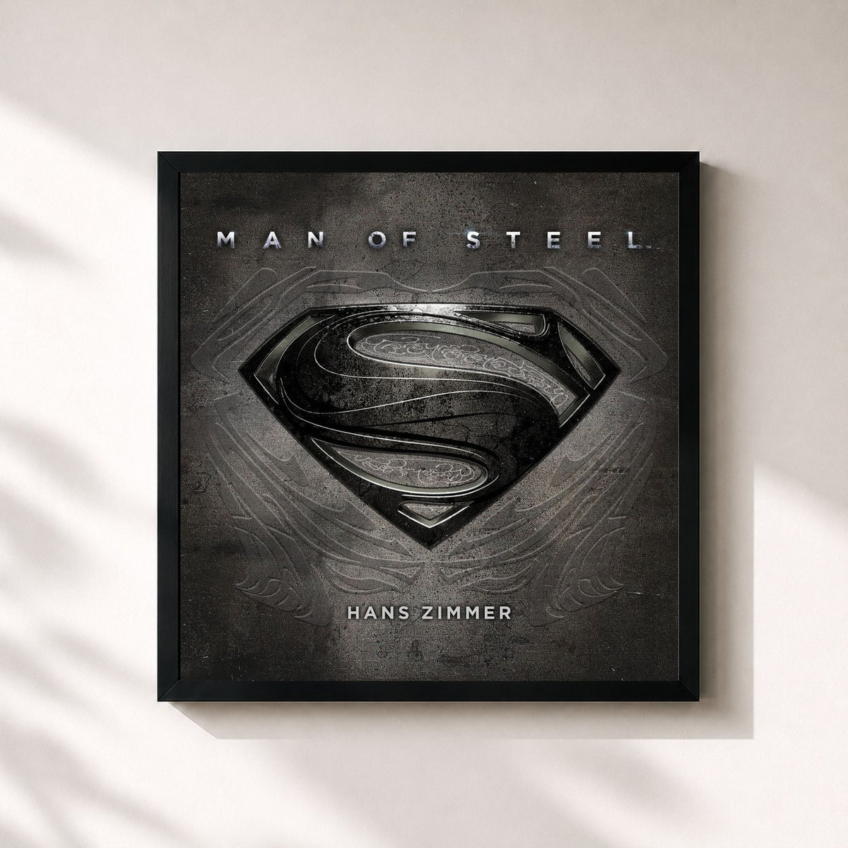 #noir Tableau carré de l'album Man of Steel (Original Motion Picture Soundtrack) (Deluxe Edition) de Hans Zimmer, cadre noir 32x32 cm
