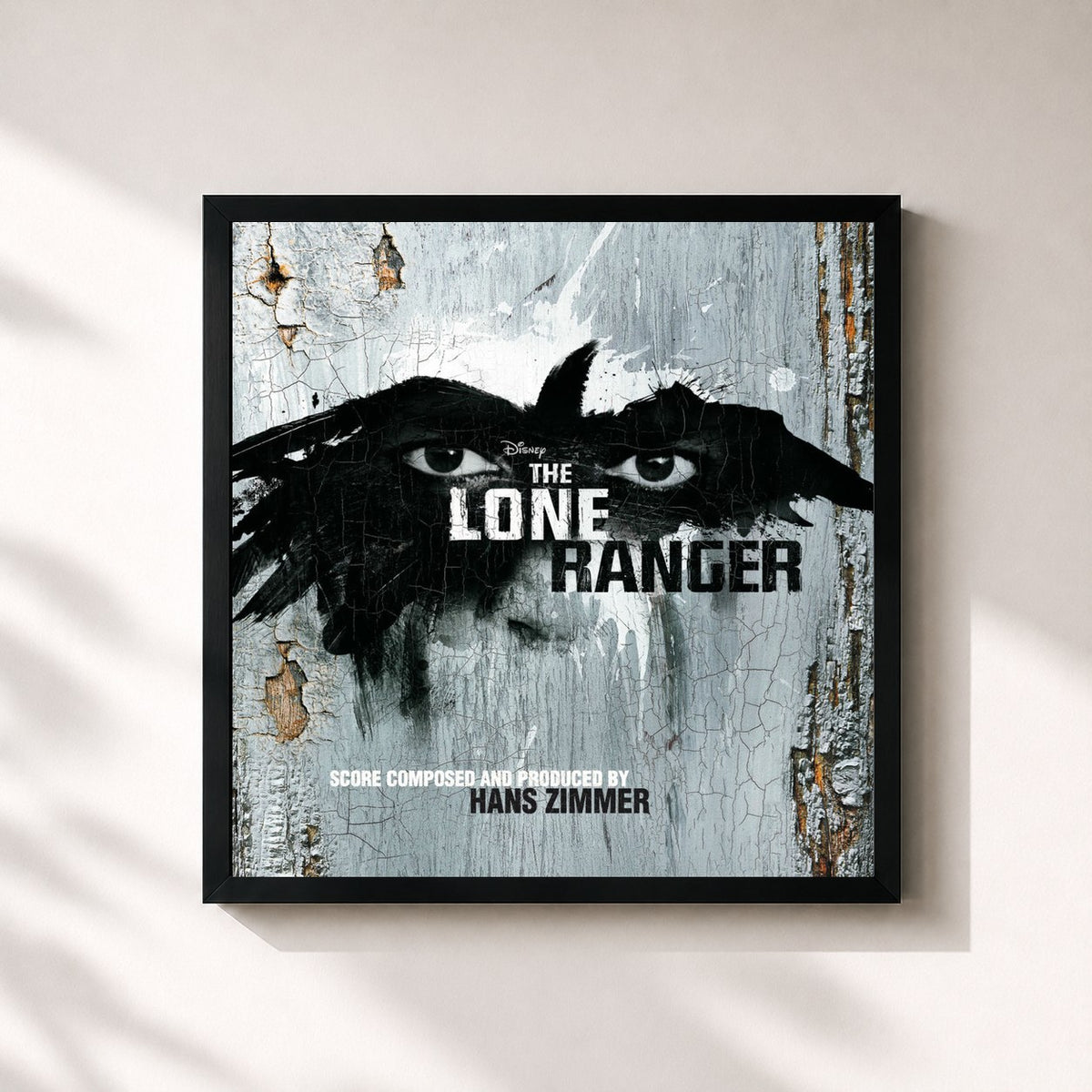 #noir Tableau carré de l'album The Lone Ranger de Hans Zimmer, cadre noir 32x32 cm