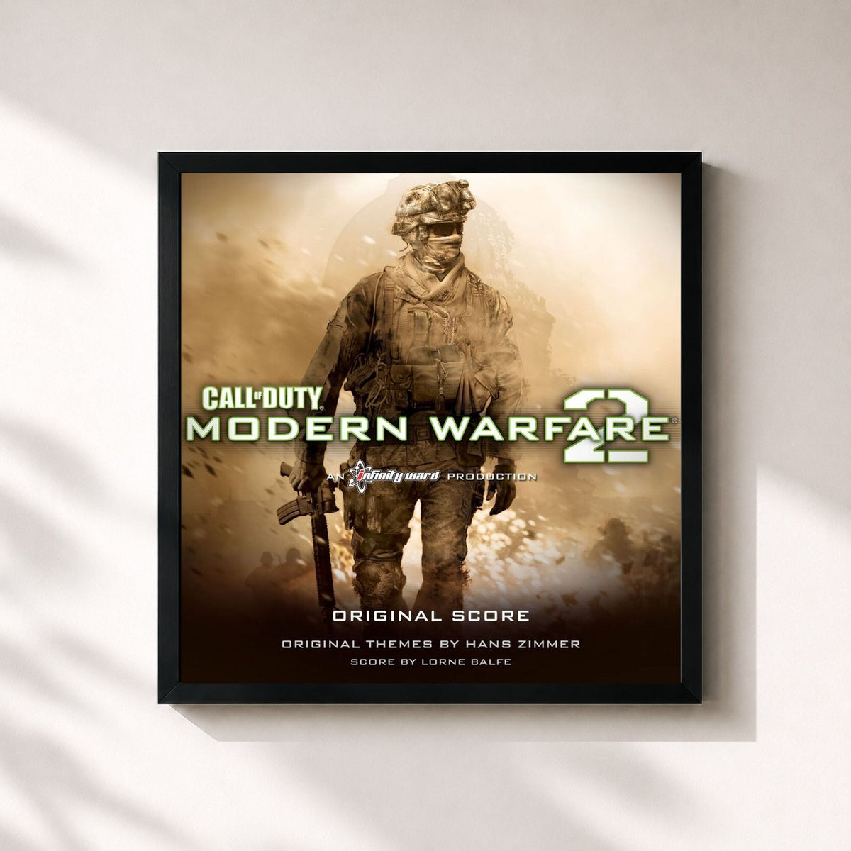 #noir Tableau carré de l'album Call of Duty: Modern Warfare 2 (Original Game Score) de Hans Zimmer, cadre noir 32x32 cm