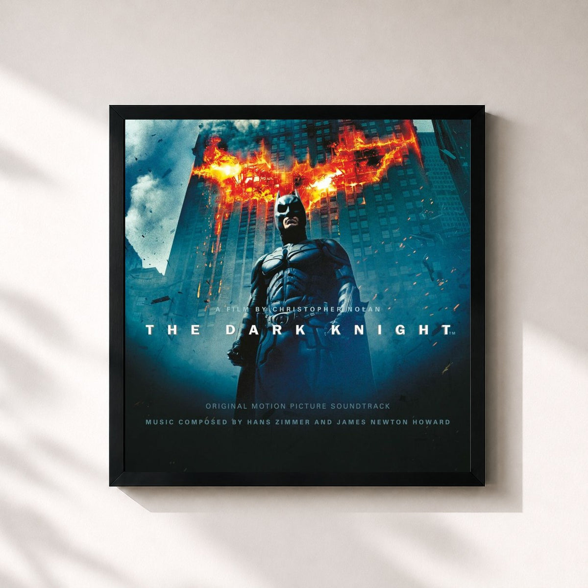 #noir The Dark Knight (Original Motion Picture Soundtrack) di Hans Zimmer in stampa quadrata incorniciata, cornice nera 32x32 cm