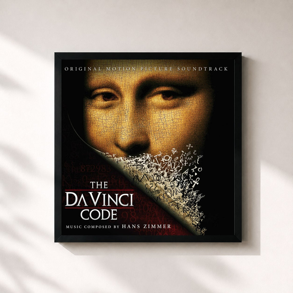#noir The Da Vinci Code di Hans Zimmer in stampa quadrata incorniciata, cornice nera 32x32 cm