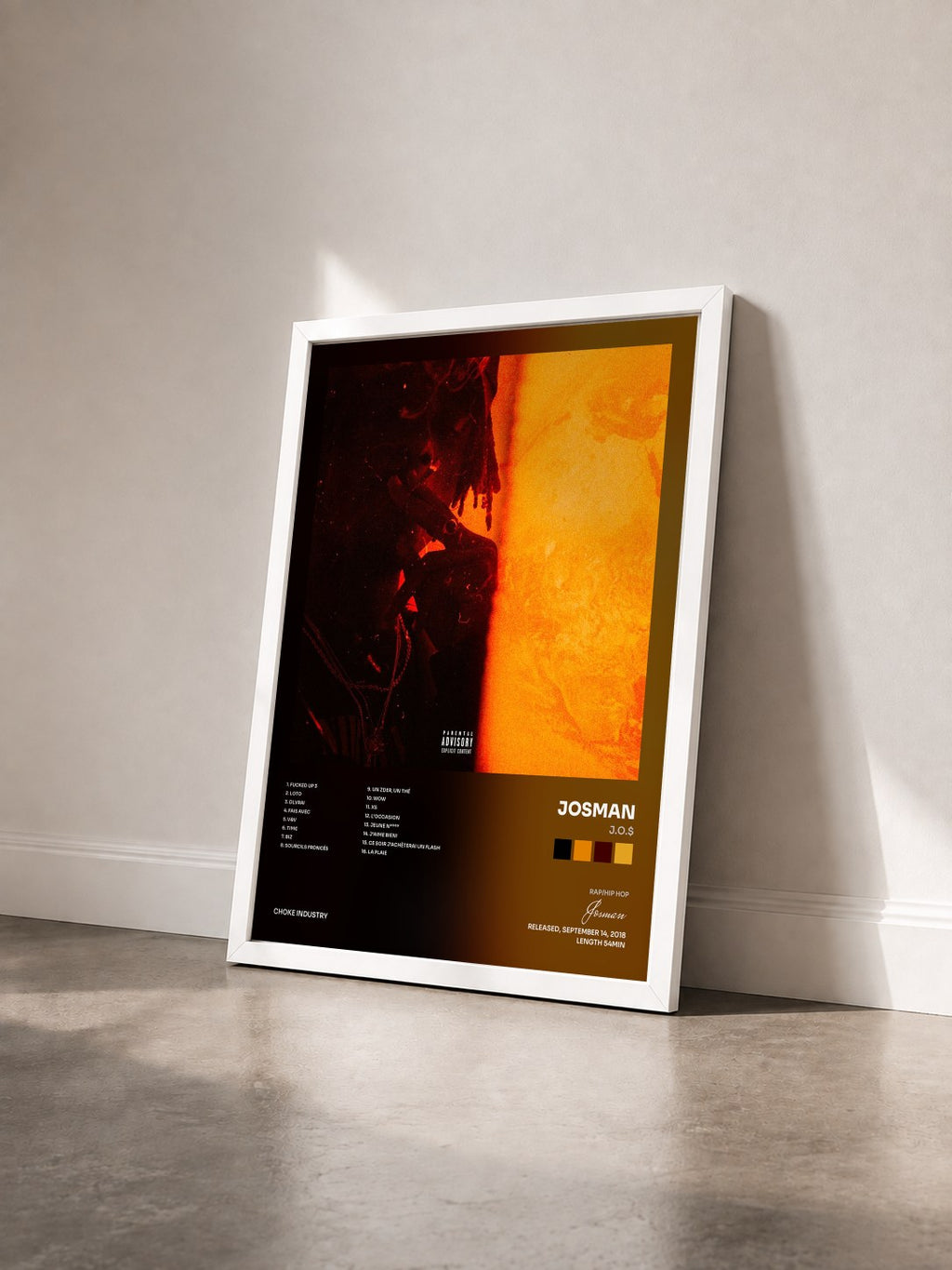 #blanc J.O.$ by Josman as a framed art print seen at an angle, white frame