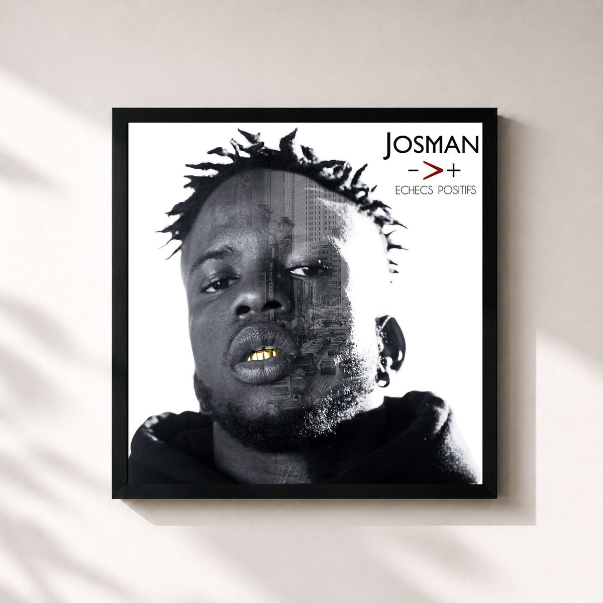 #noir Tableau carré de l'album Echecs positifs de Josman, cadre noir 32x32 cm