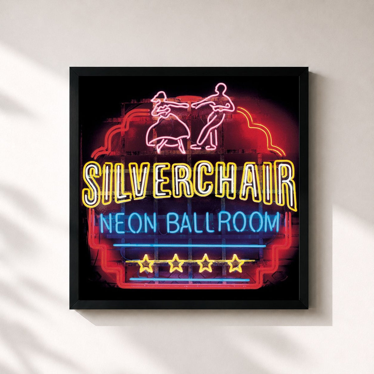 #noir Neon Ballroom de Silverchair en lámina cuadrada enmarcada, marco negro de 32x32 cm