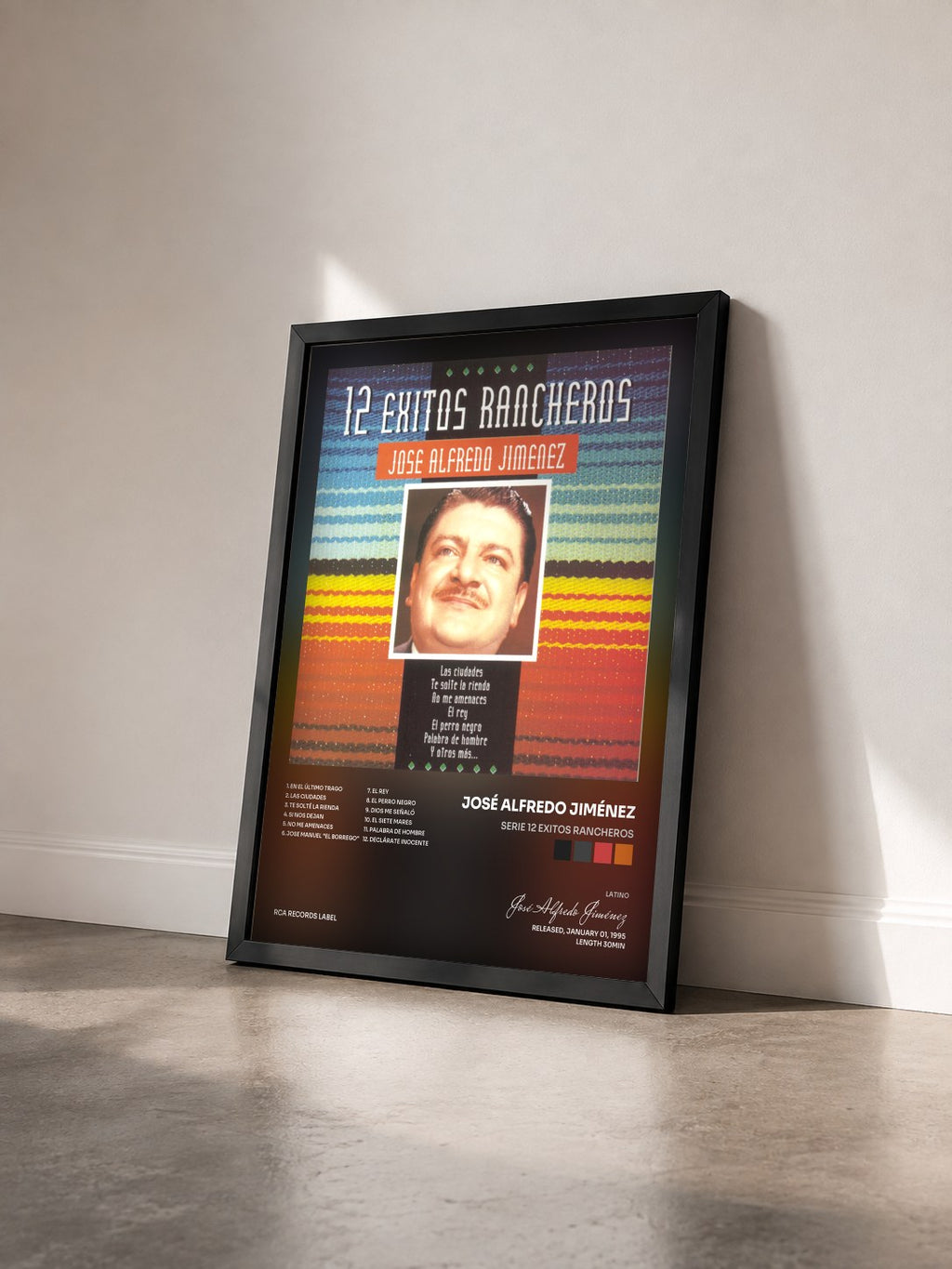 #noir Tableau de l'album Serie 12 Exitos Rancheros de José Alfredo Jiménez vu de trois quarts, cadre noir