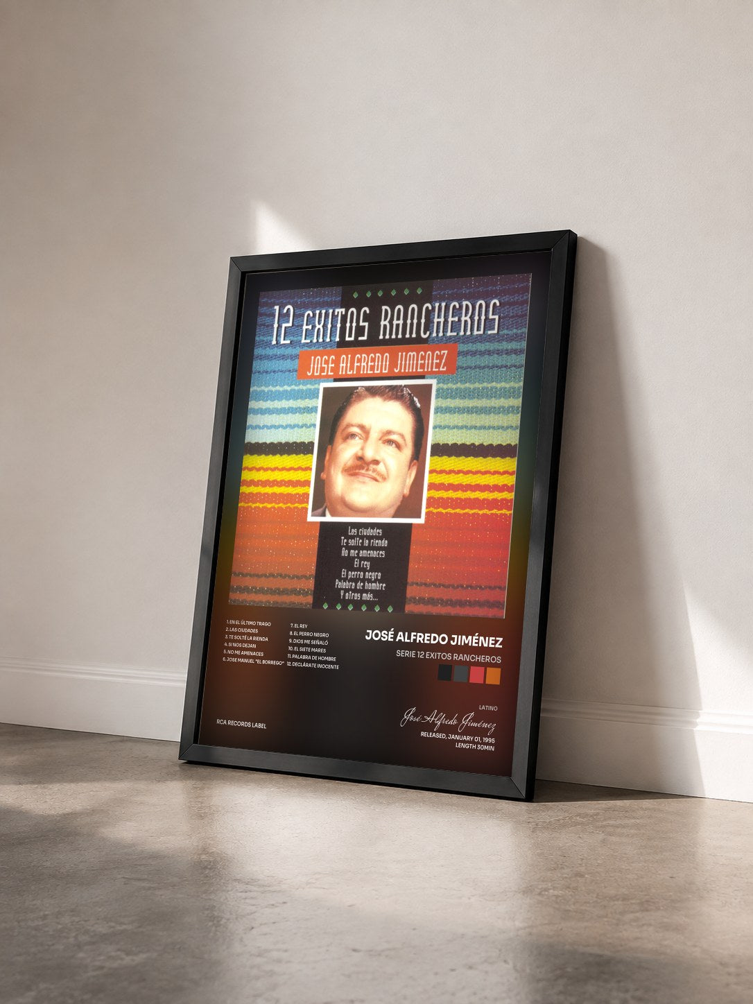 #noir Tableau de l'album Serie 12 Exitos Rancheros de José Alfredo Jiménez vu de trois quarts, cadre noir