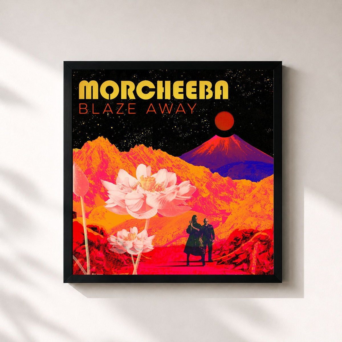 #noir Tableau carré de l'album Blaze Away de Morcheeba, cadre noir 32x32 cm