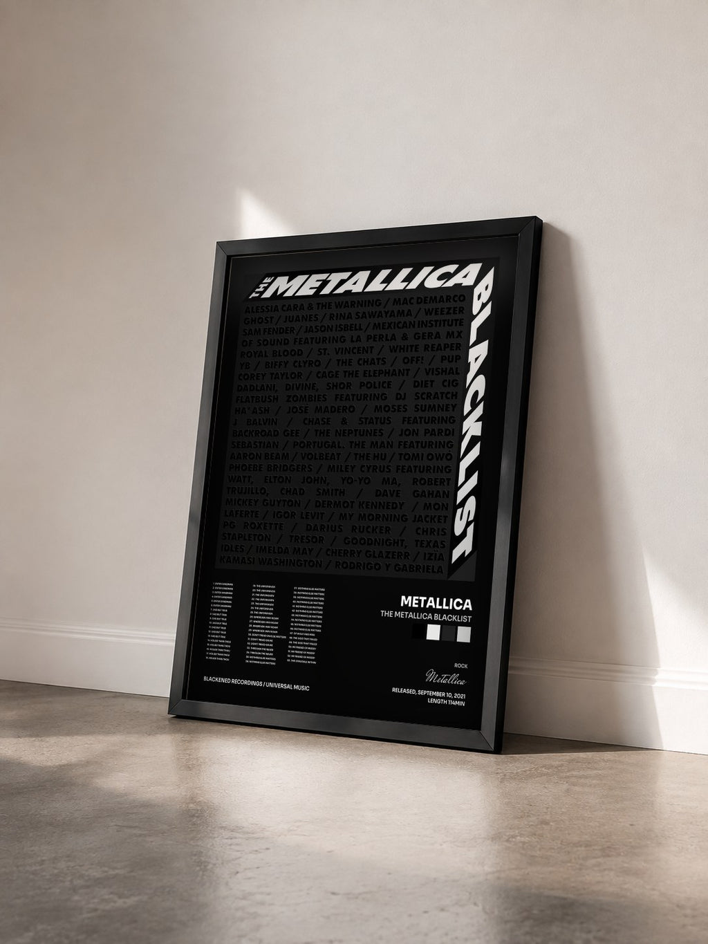 #noir Tableau de l'album The Metallica Blacklist de Metallica vu de trois quarts, cadre noir