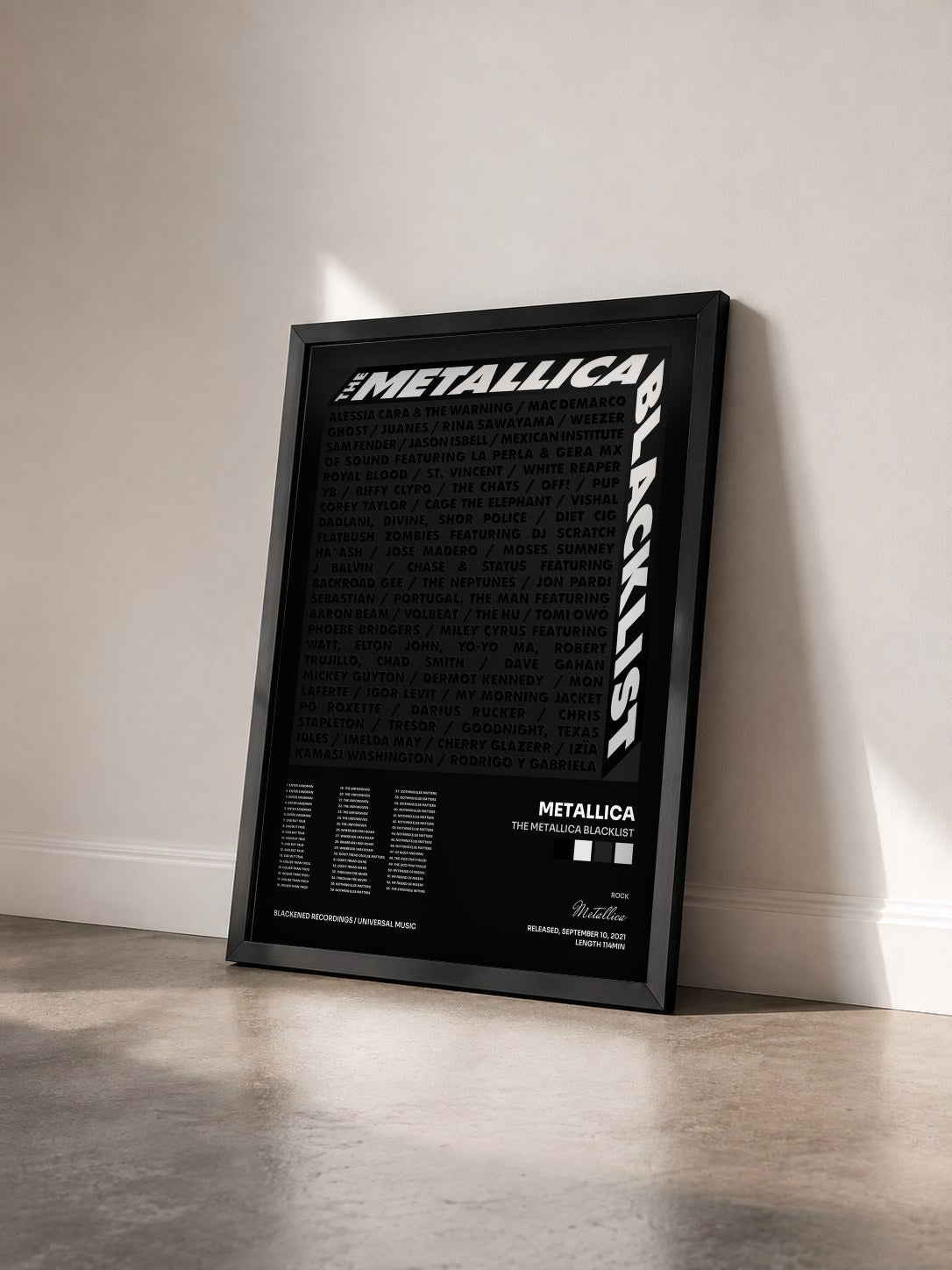 #noir Tableau de l'album The Metallica Blacklist de Metallica vu de trois quarts, cadre noir