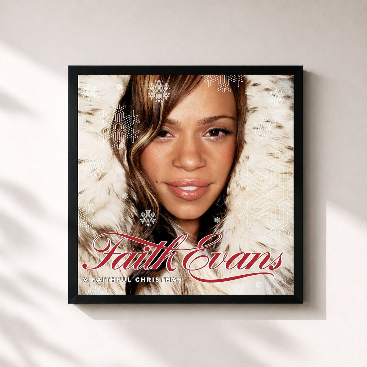 #noir Tableau carré de l'album A Faithful Christmas de Faith Evans, cadre noir 32x32 cm