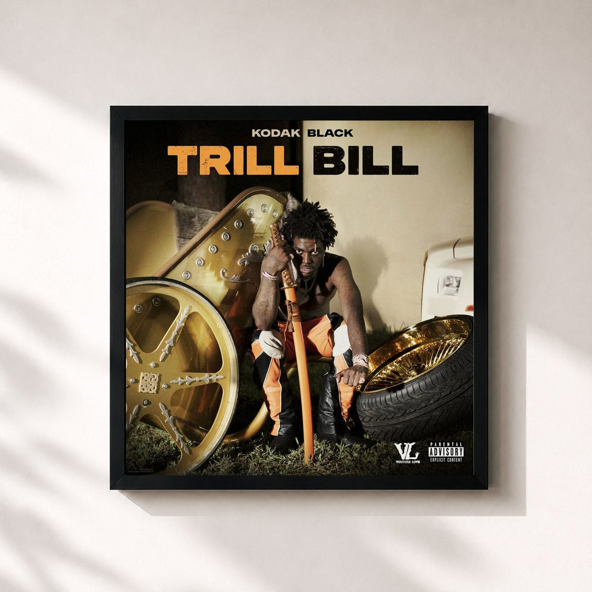#noir Tableau carré de l'album Trill Bill de Kodak Black, cadre noir 32x32 cm