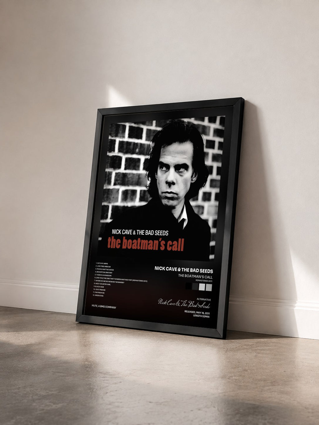 #noir The Boatman's Call (Remastered 2011) von Nick Cave & The Bad Seeds als gerahmter Kunstdruck von schräg gesehen, schwarzer Rahmen