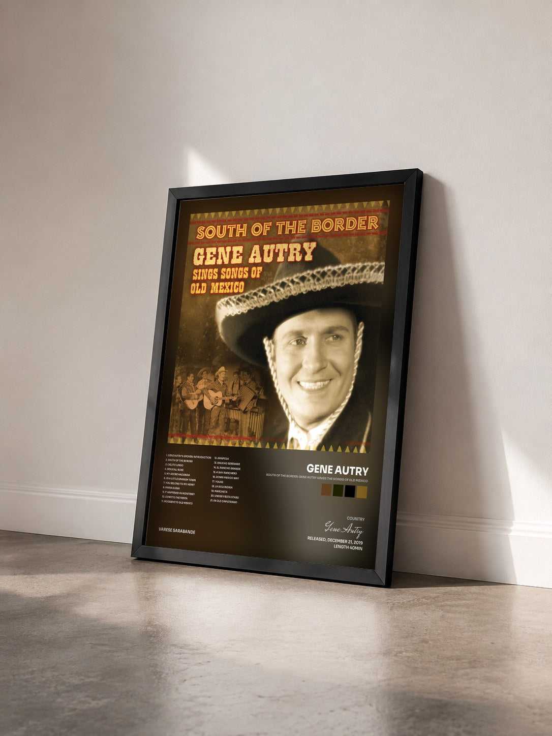 #noir Tableau de l'album South Of The Border: Gene Autry Sings The Songs Of Old Mexico de Gene Autry vu de trois quarts, cadre noir