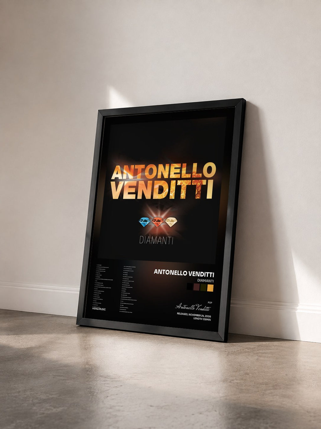 #noir Tableau de l'album Diamanti de Antonello Venditti vu de trois quarts, cadre noir