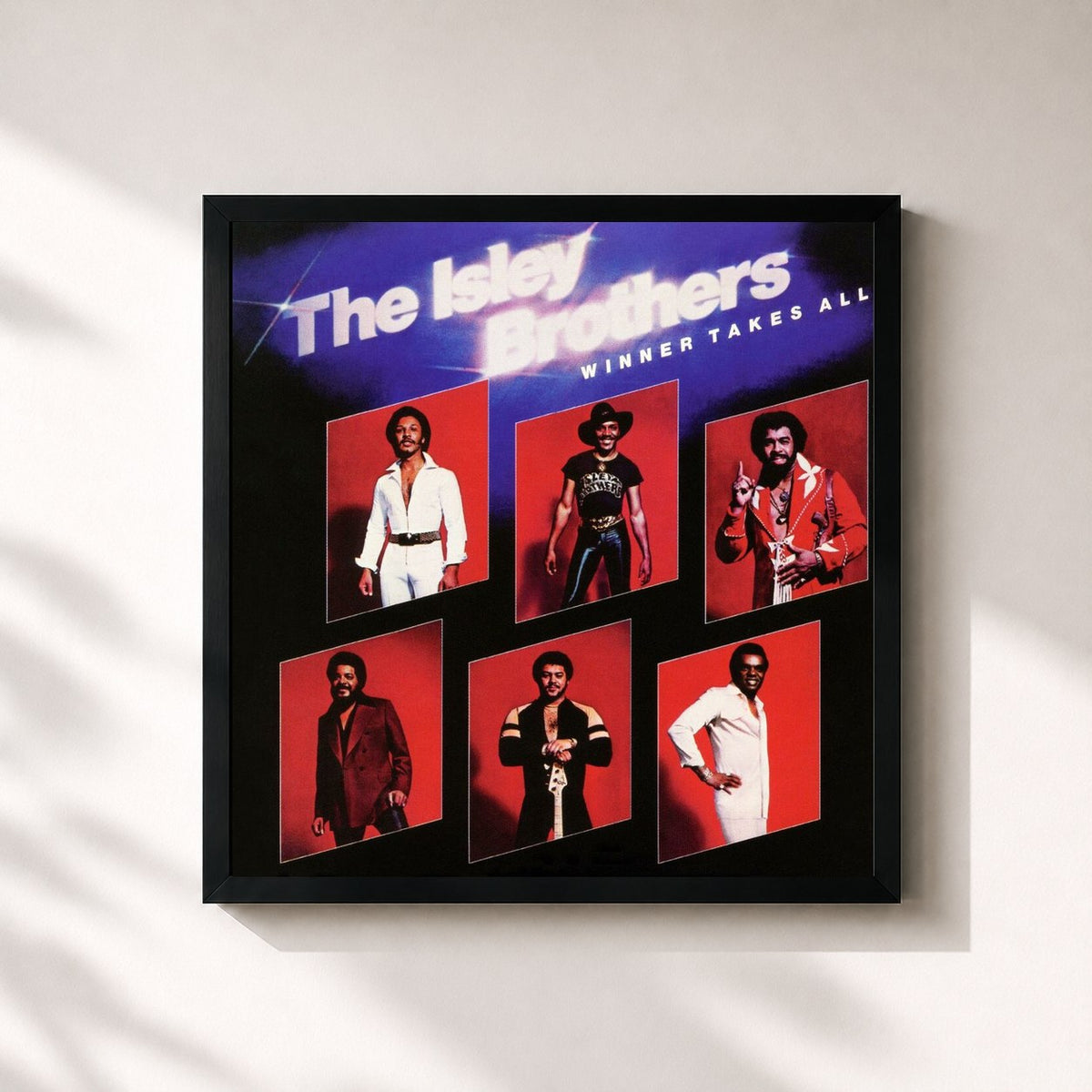 #noir Winner Takes All di The Isley Brothers in stampa quadrata incorniciata, cornice nera 32x32 cm
