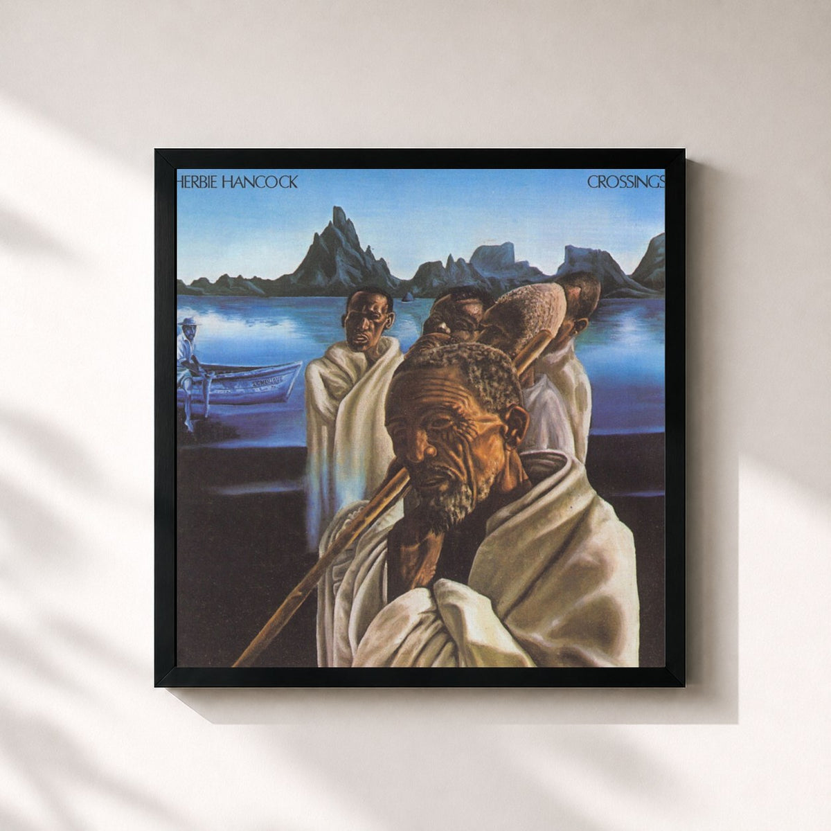 #noir Tableau carré de l'album Crossings de Herbie Hancock, cadre noir 32x32 cm