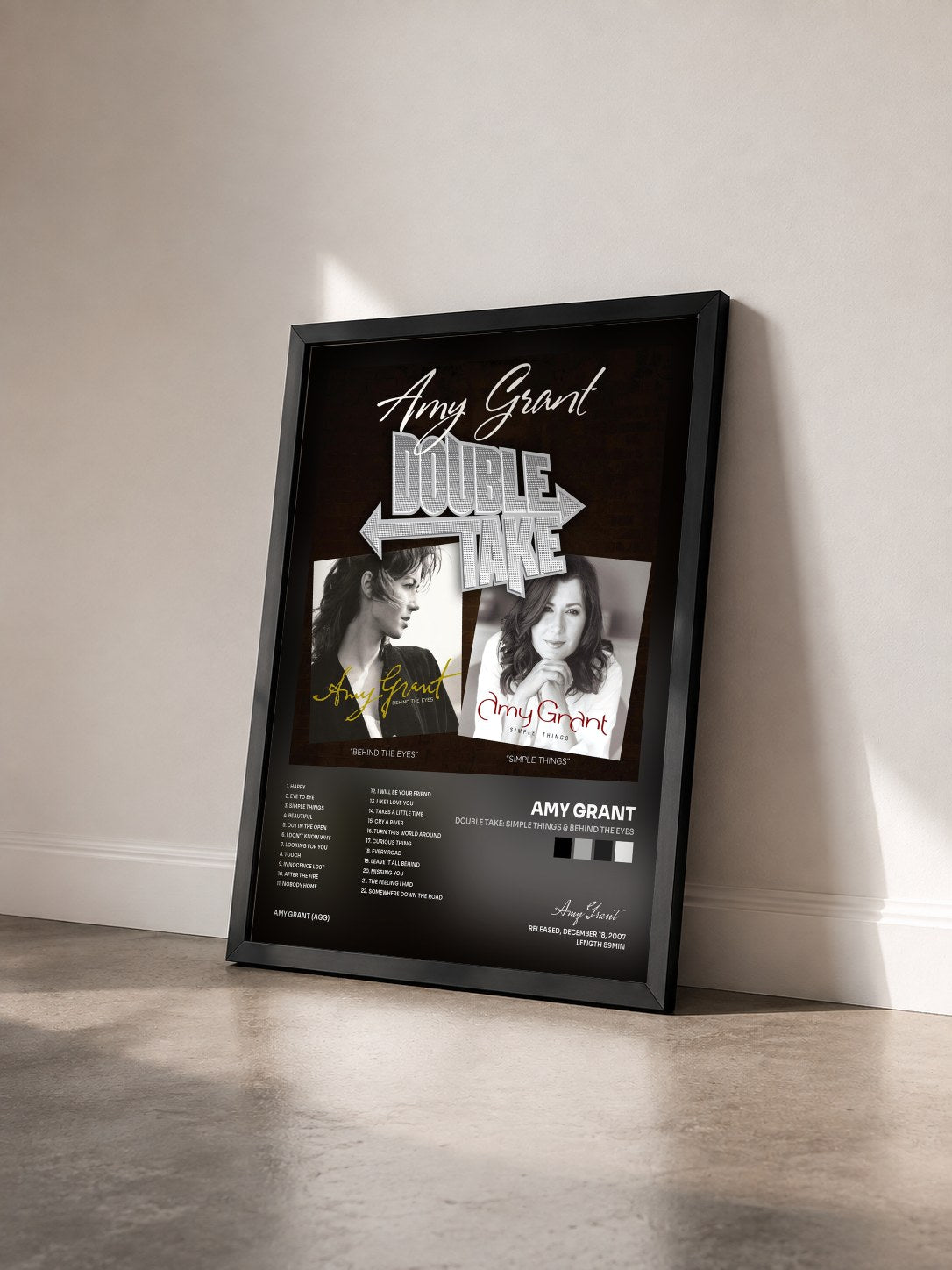 #noir Tableau de l'album Double Take: Simple Things & Behind The Eyes de Amy Grant vu de trois quarts, cadre noir