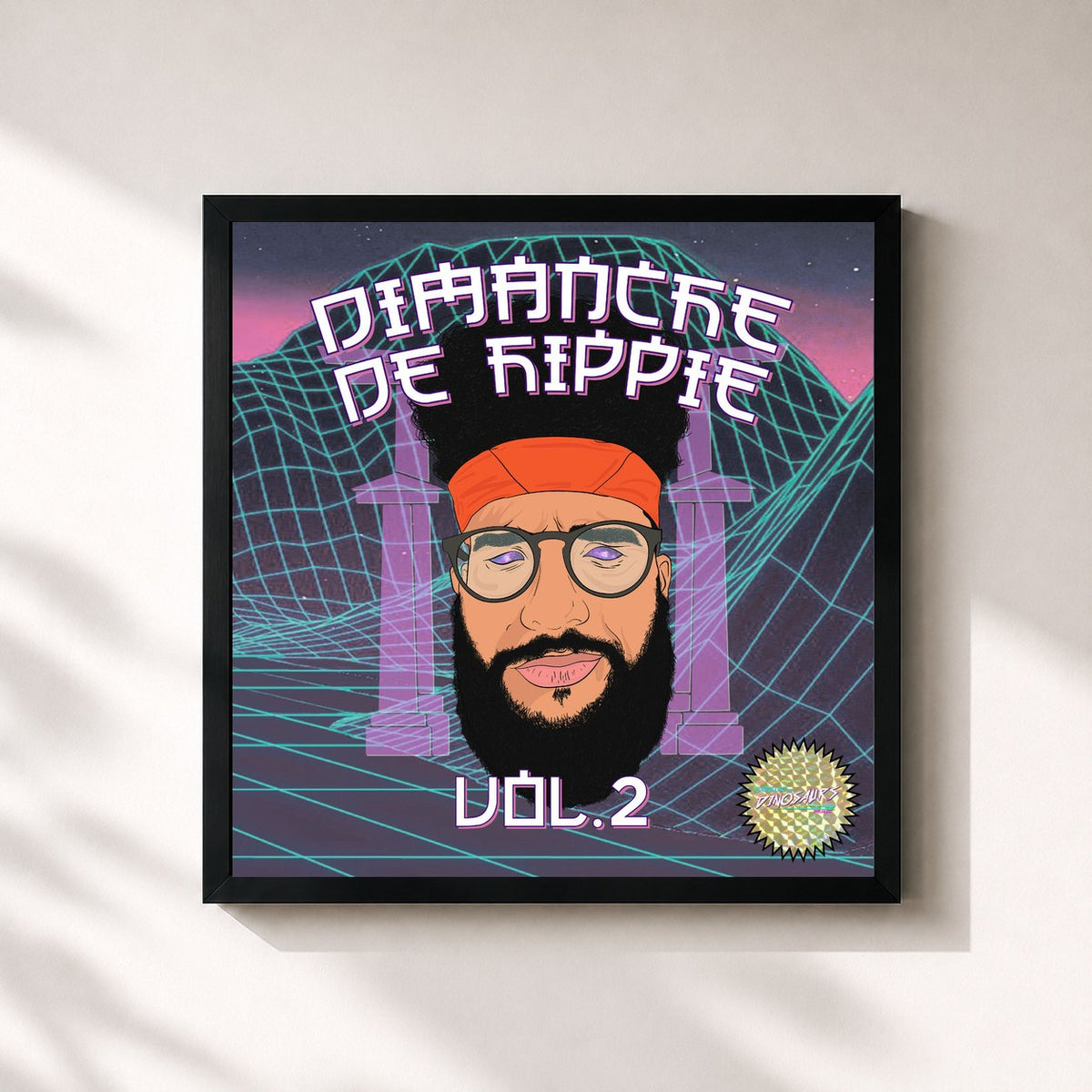 #noir Dimanche de Hippie, Vol. 2 de KIK en lámina cuadrada enmarcada, marco negro de 32x32 cm