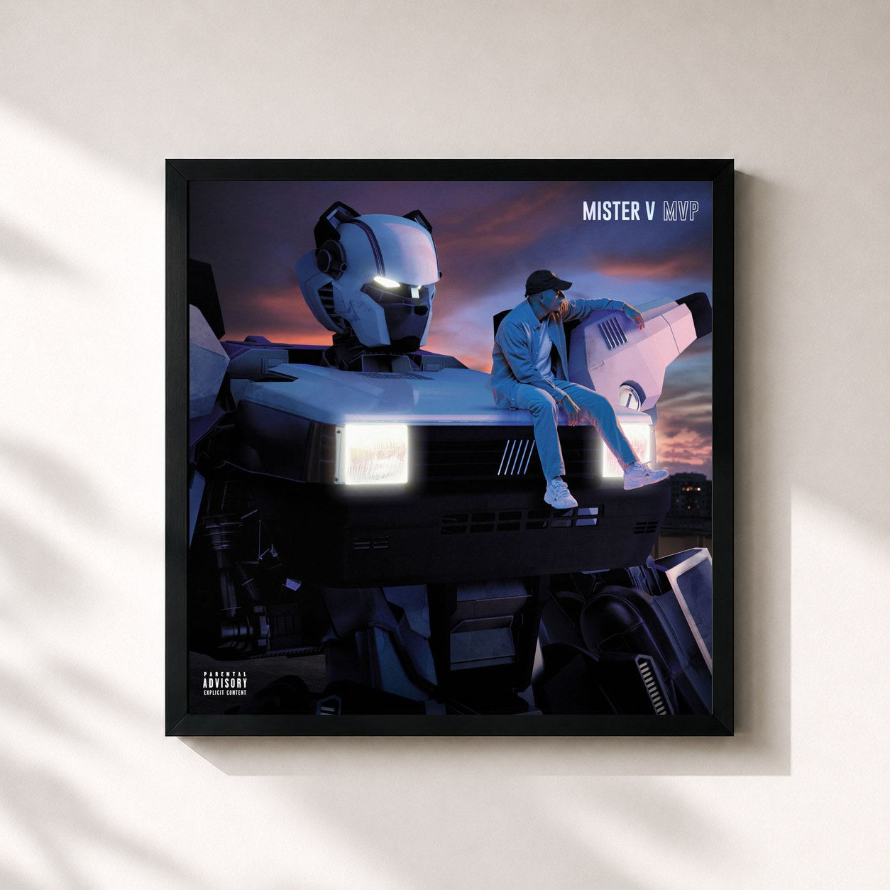 #noir Tableau carré de l'album MVP de Mister V, cadre noir 32x32 cm