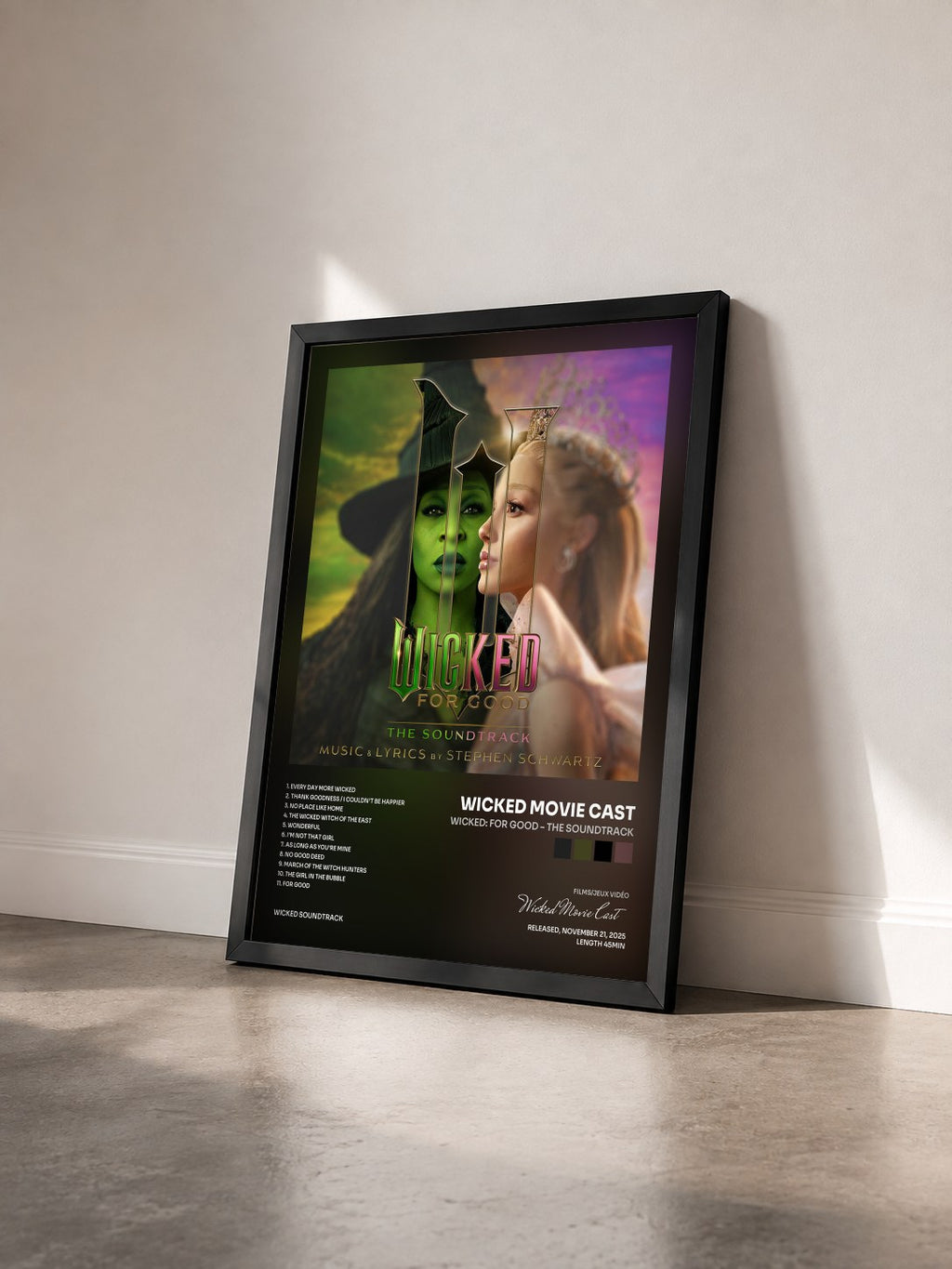 #noir Wicked: For Good – The Soundtrack di Wicked Movie Cast in stampa incorniciata vista di tre quarti, cornice nera