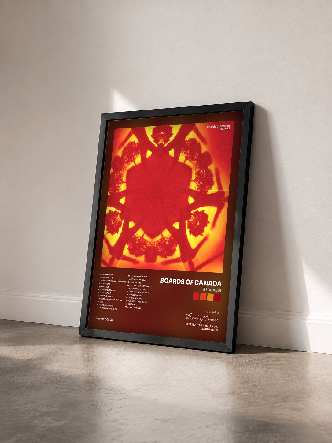 #noir Geogaddi by Boards of Canada as a framed art print seen at an angle, black frame