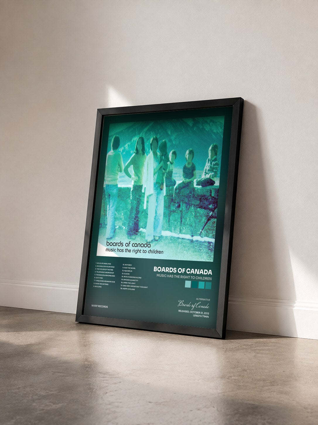 #noir Music Has The Right To Children by Boards of Canada as a framed art print seen at an angle, black frame