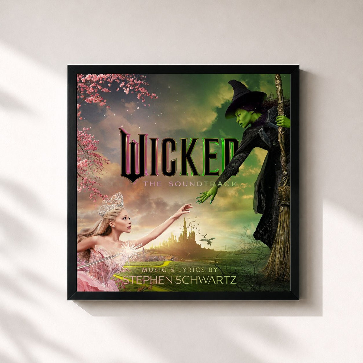 #noir Tableau carré de l'album Wicked: The Soundtrack de Wicked Movie Cast, cadre noir 32x32 cm
