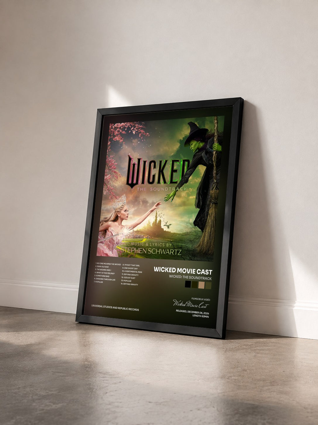 #noir Tableau de l'album Wicked: The Soundtrack de Wicked Movie Cast vu de trois quarts, cadre noir